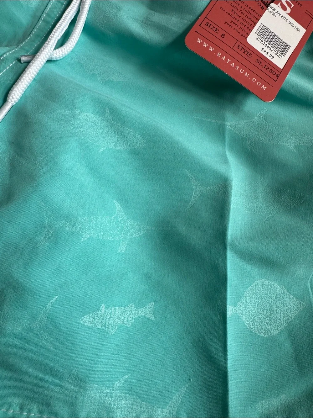Island Inspired Turquoise Swim Shorts with Drawstring Boy’s Size 6